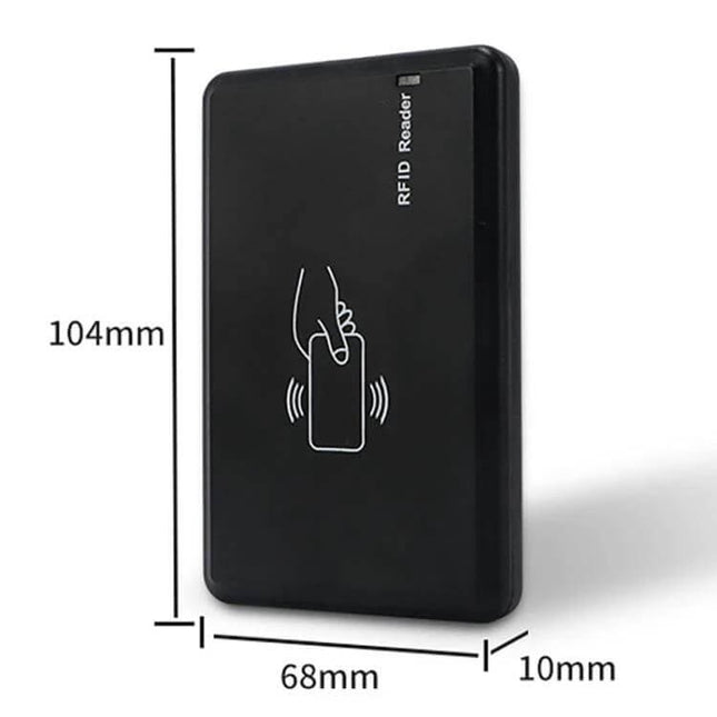 RFID Desktop Reader and Writer for Electronic Tag Management compact black reader 104x68x10mm for inventory and asset tracking