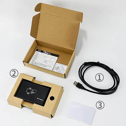RFID Desktop Reader and Writer for Electronic Tag Management compact desktop kit with USB cable, reader unit and sample tag