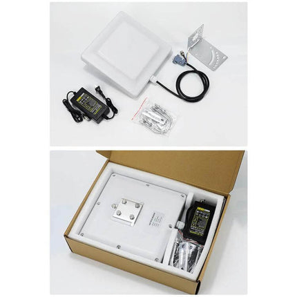 UHF RFID Reader for Electronic Tag Identification Systems white panel kit with antenna, power supply and mounting bracket for warehouse asset tracking