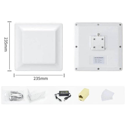 Versatile UHF RFID Reader for Long-Range Asset Management mounted square panel antenna with accessories in warehouse kit