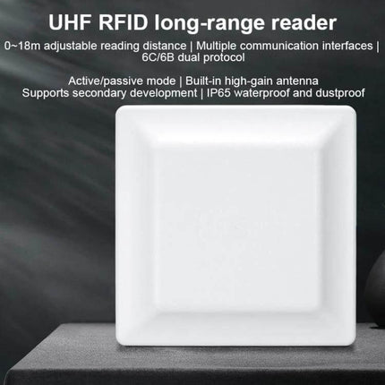 UHF RFID Reader for Long Range Asset Tracking with WiFi Support white long-range reader showing square antenna for warehouse inventory tracking