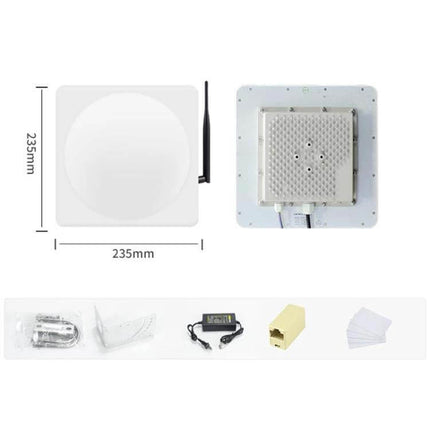 Industrial UHF RFID Long Range Reader with WiFi Communication white square 235mm antenna with mounting kit and power adapter