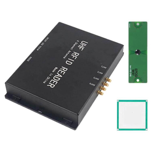 4-Channel RFID Temperature Reader for Power Monitoring black UHF RFID reader with 4 antenna ports and two temperature sensor modules