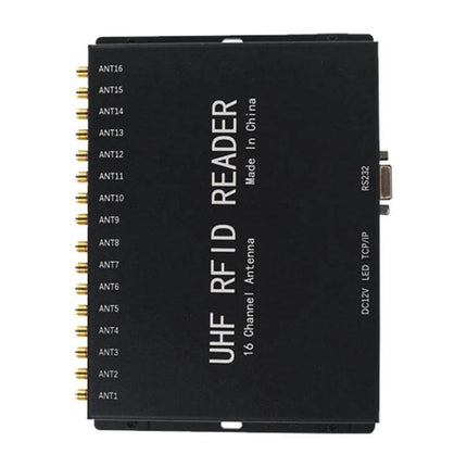 16-Channel UHF RFID Reader for Asset Tracking and Tag Identification black multi-antenna unit for warehouse inventory