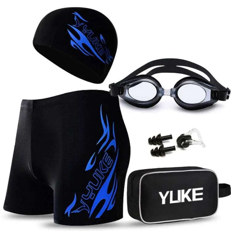 YUKE Men Swimming Set Includes Swim Trunks Glasses Cap Carry Bag XL to XXXXXL