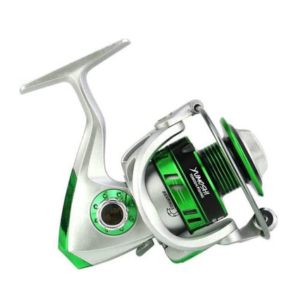 YUMOSHI Gl Series Spinning Reels For Freshwater Fishing Silver - compact silver-green full-metal spinning reel with folding swing arm for lakes and rivers