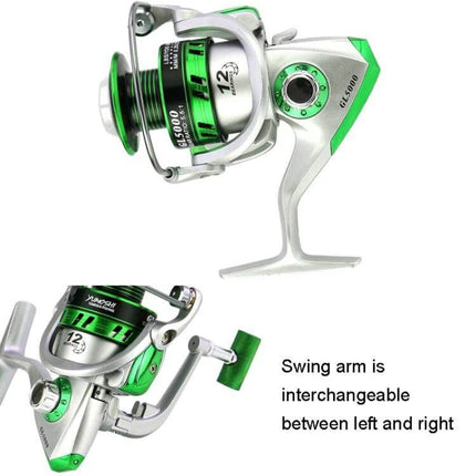 YUMOSHI Gl Series Spinning Reels For Freshwater Fishing Silver compact silver-green all-metal spinning reel with interchangeable folding swing arm