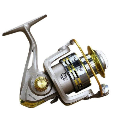 YUMOSHI Spinning Reel With Rocker Handle For Freshwater And Saltwater - metal body, interchangeable rocker handle, corrosion-resistant finish