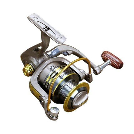 YUMOSHI Spinning Reel With Rocker Handle For Freshwater And Saltwater - metal body spinning reel with ambidextrous rocker handle and wooden grip