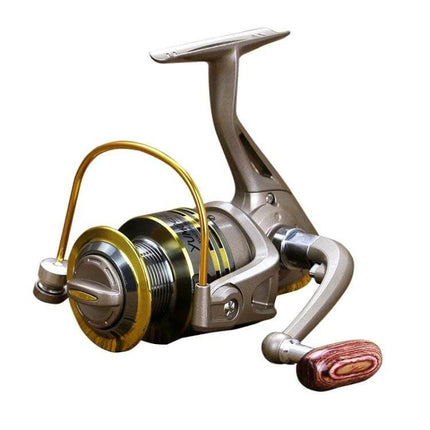 YUMOSHI Spinning Reel With Rocker Handle For Freshwater And Saltwater - metal body, ambidextrous rocker handle, compact spinning reel