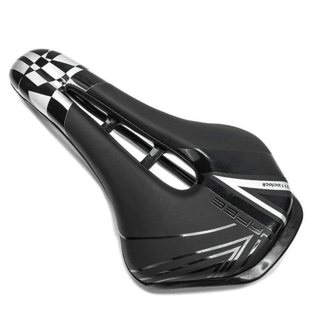 Yafee Bicycle Seat Saddle, Wide Cushion for Mountain and Road Bikes - black hollow PU leather racing design, 26x15cm, 340g