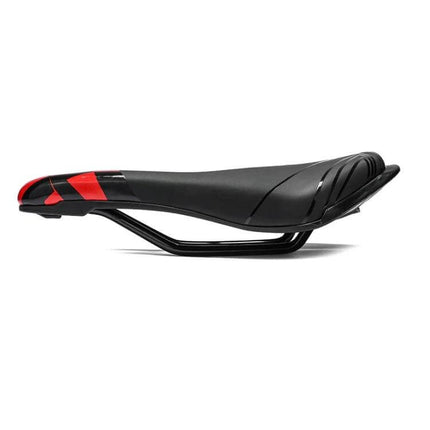 Yafee Bicycle Seat Saddle, Wide Cushion for Mountain and Road Bikes - black ergonomic PU leather saddle with red accents, hollow comfort design