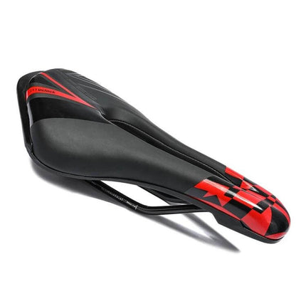 Yafee Bicycle Seat Saddle, Wide Cushion for Mountain and Road Bikes - black red ergonomic hollow design PU leather foam padding