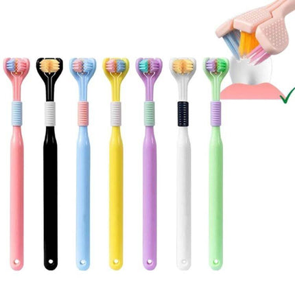 YALINA Three Sided Toothbrush V Shaped Head Everyday Use - colorful three-sided V-shaped head toothbrushes with tongue scraper for daily oral care