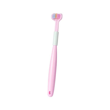 YALINA Three Sided Toothbrush V Shaped Head Everyday Use pink ergonomic handle three-sided head with tongue scraper for daily brushing