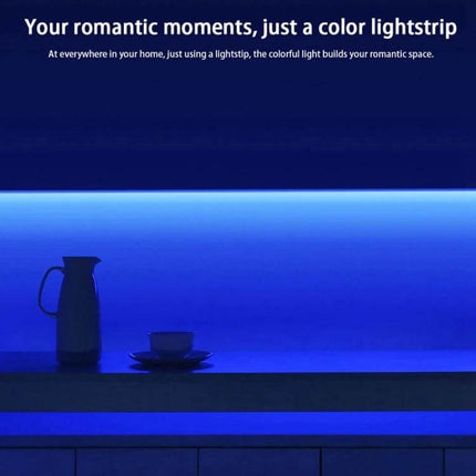 Yeelight Smart WiFi LED Strip Light 1m Extension Remote Control glowing blue under-cabinet accent lighting for romantic living room moments