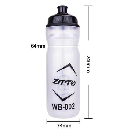 ZTTO 750ml Cycling Water Bottle For Outdoor Riding - translucent 750ml No.5 PP bottle with silicone seal, fits standard cages, 240x74mm, quick-refill sports cap