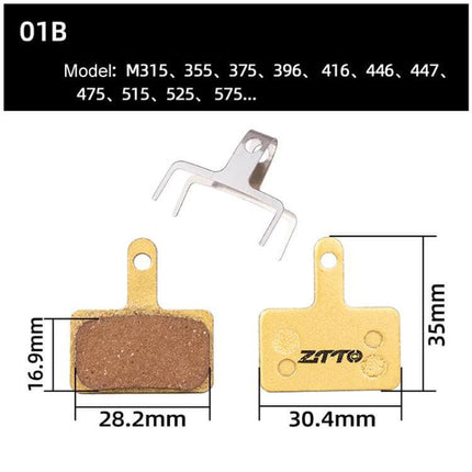 ZTTO Mountain Bike Brake Pads Full Metal Copper Base - pair of copper-backed pads with spring and dimensions 28.2x16.9mm/30.4x35mm for MTB use