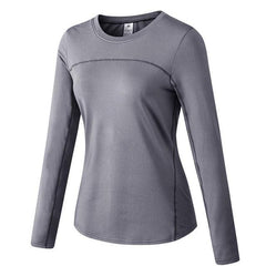 Velvet-Lined Stretch Quick-Dry Long-Sleeve Athletic Top for Women - Fall & Winter Edition Grey S