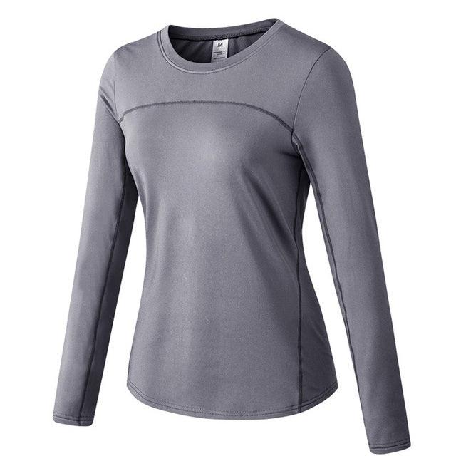 Velvet-Lined Stretch Quick-Dry Long-Sleeve Athletic Top for Women - Fall & Winter Edition Grey XL