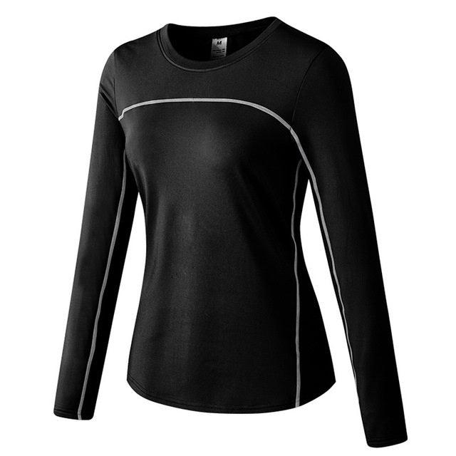 Velvet-Lined Stretch Quick-Dry Long-Sleeve Athletic Top for Women - Fall & Winter Edition Black And Gray Lines S