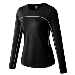 Velvet-Lined Stretch Quick-Dry Long-Sleeve Athletic Top for Women - Fall & Winter Edition Black And Gray Lines S