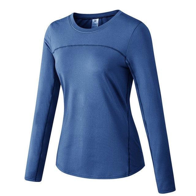 Velvet-Lined Stretch Quick-Dry Long-Sleeve Athletic Top for Women - Fall & Winter Edition Sea Blue S