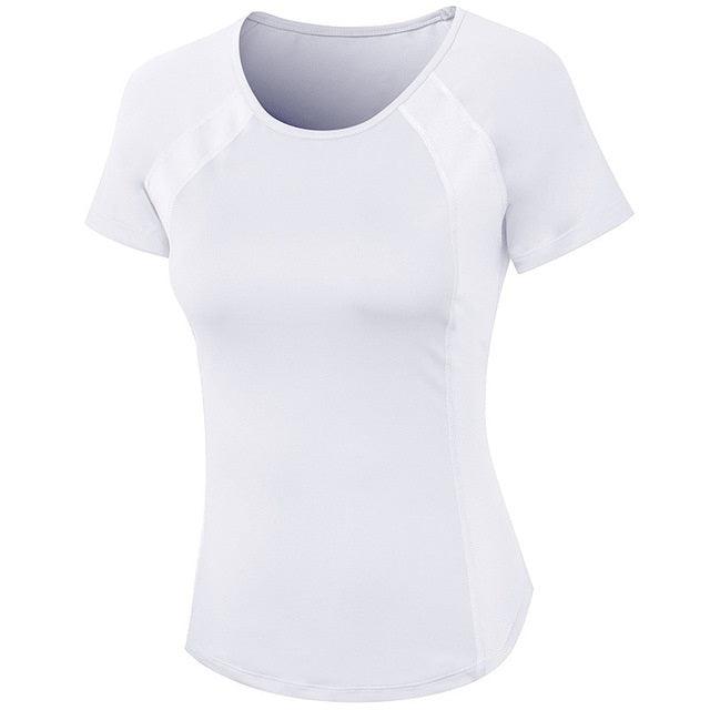 Form-Fitting Short Sleeve Sports Tee for Women White S