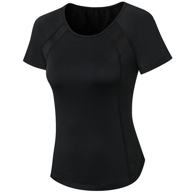 Form-Fitting Short Sleeve Sports Tee for Women Black S