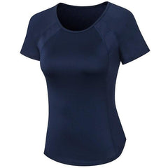 Form-Fitting Short Sleeve Sports Tee for Women Navy Blue S