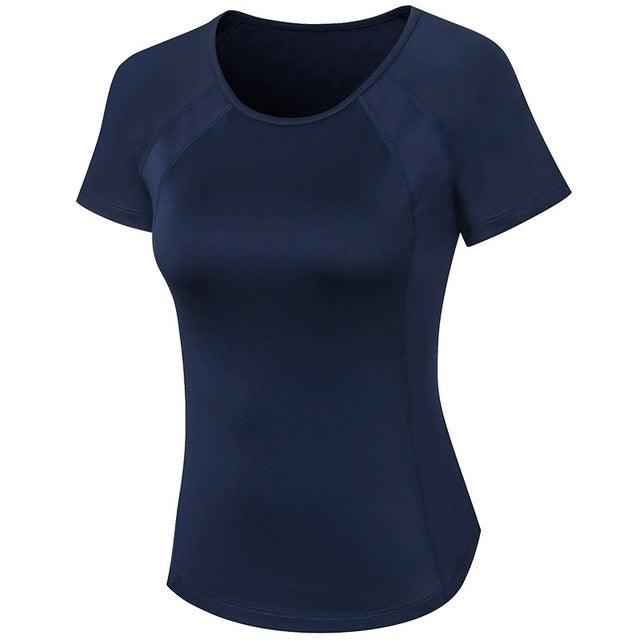 Form-Fitting Short Sleeve Sports Tee for Women Navy Blue M