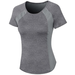 Form-Fitting Short Sleeve Sports Tee for Women Flower Gray S