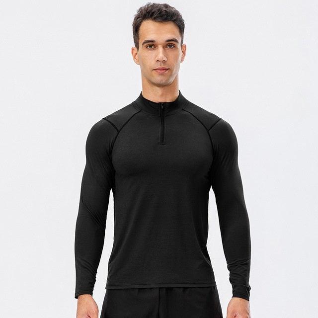 Men's Slim Fit Long-Sleeve Sports Half-Zip for Autumn and Winter Black S