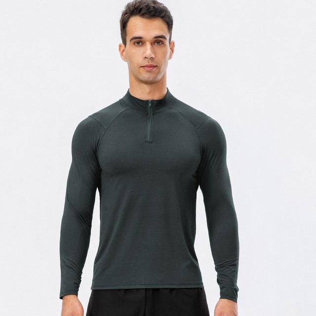 Men's Slim Fit Long-Sleeve Sports Half-Zip for Autumn and Winter Dark Gray S