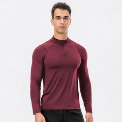 Men's Slim Fit Long-Sleeve Sports Half-Zip for Autumn and Winter Wine Red S