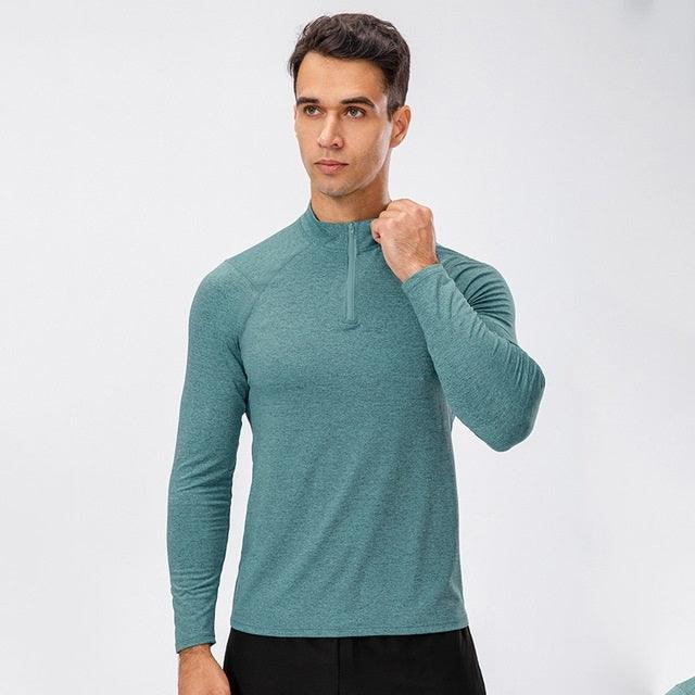 Men's Slim Fit Long-Sleeve Sports Half-Zip for Autumn and Winter Malachite Green S