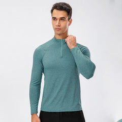 Men's Slim Fit Long-Sleeve Sports Half-Zip for Autumn and Winter Malachite Green M