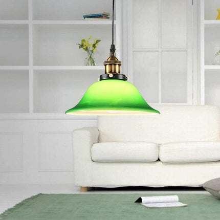 Vintage Emerald Glass Pendant Light for Home Dining Areas showcasing hand-crafted wavy lace shade over cozy dining seating