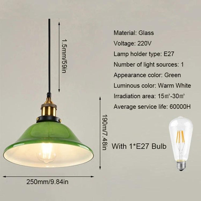Vintage Emerald Glass Pendant Light for Home Dining Areas - hand-crafted green wavy glass shade with E27 holder, warm white illumination, 250mm