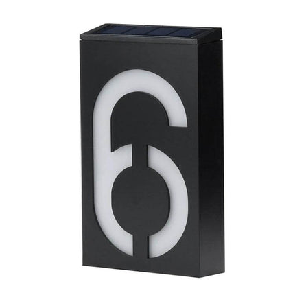 Solar Door Plate Light For House Numbers Outdoor Night Use - black rectangular solar LED house number 6 plate, weatherproof, 69 LED illumination