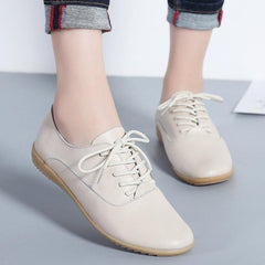 Lightweight Casual Lace-Up Leather Shoes for Women with Flat Bottom