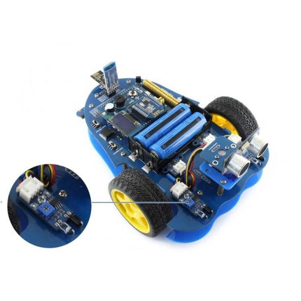 Waveshare Infrared Proximity Sensor for Obstacle Detection mounted on a small blue robot chassis for indoor obstacle detection and navigation