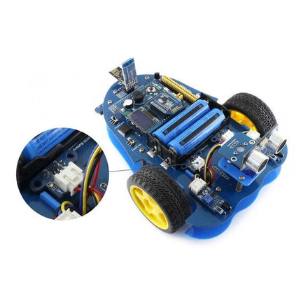 Waveshare Infrared Photo Interrupter Sensor for Speed Detection mounted on small blue robotics chassis for motor speed monitoring