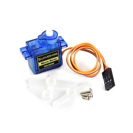 Waveshare SG90 Micro Servo for RC and Robotics Projects - compact blue micro servo with orange cable and mounting arms