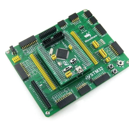 Waveshare Core405R Microcontroller Development Board showing STM32F405RGT6 chip, expansion headers, debug ports and accessible I/O for prototyping