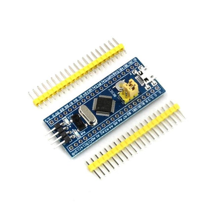 STM32 Development Board for Beginner Electronics Projects small blue STM32F103C8T6 board with header pins for LED and sensor prototyping