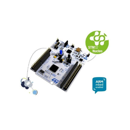 Waveshare STM32 Nucleo-64 Development Board for Prototyping showing white STM32 Nucleo board with headers and components for embedded IoT prototyping