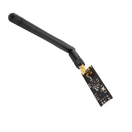 High-Power Long-Distance 2.4GHz Wireless Transmission Module with Antenna showing NRF24L01P board with PA LNA and detachable antenna for IoT projects