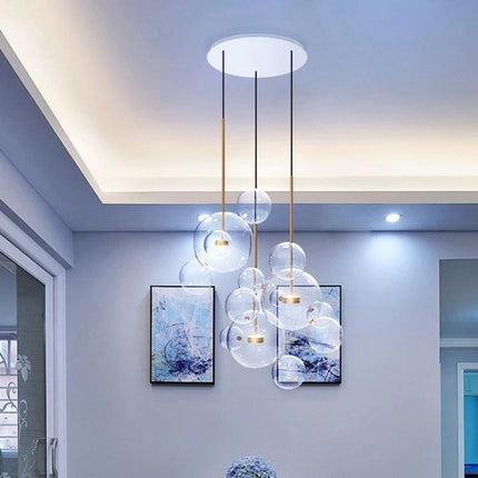 Stylish Glass Ball Chandelier for Everyday Home Lighting in modern living room with clear glass shades and metal body