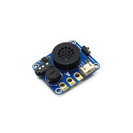 Waveshare Micro:bit Compatible Speaker for Music Playback — blue expansion module with onboard NS8002 Hi‑Fi chip, speaker grille, adjustable volume and connector